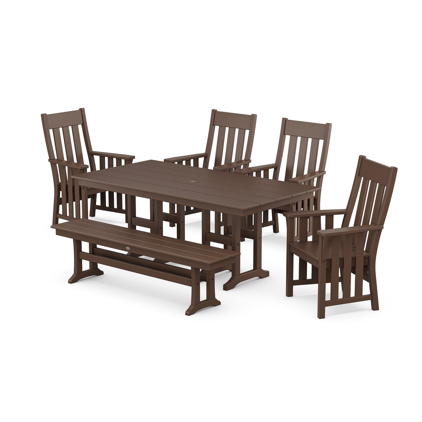 POLYWOOD Acadia 6-Piece Farmhouse Dining Set with Bench — Mahogany