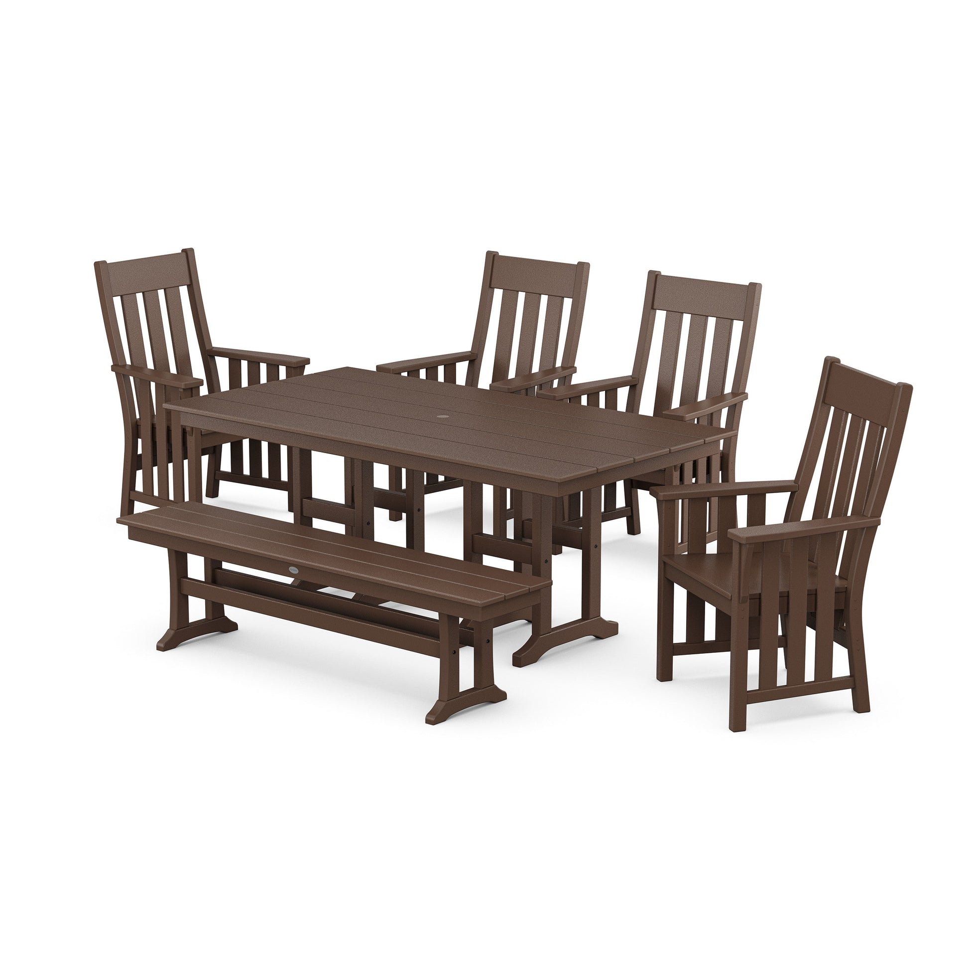 POLYWOOD Acadia 6-Piece Farmhouse Dining Set with Bench — Mahogany