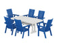 POLYWOOD Modern Curveback Adirondack 7-Piece Dining Set with Trestle Legs — Pacific Blue / White