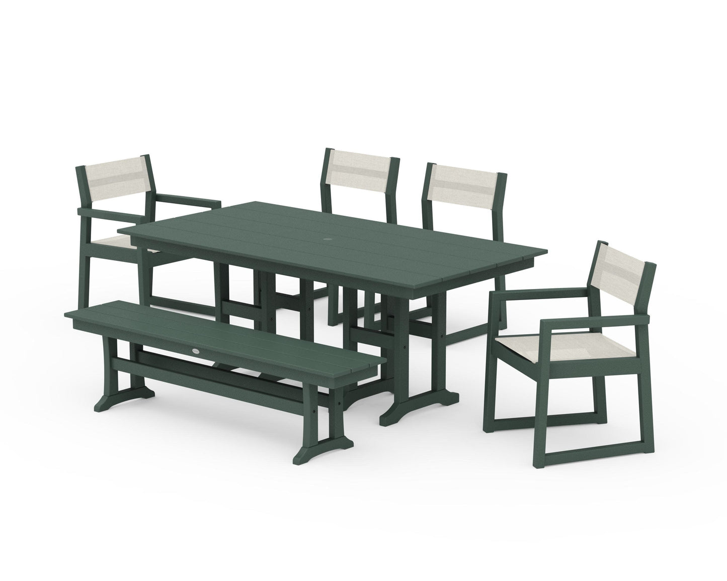 POLYWOOD EDGE Sling 6-Piece Farmhouse Dining Set — Green / Parchment Sling