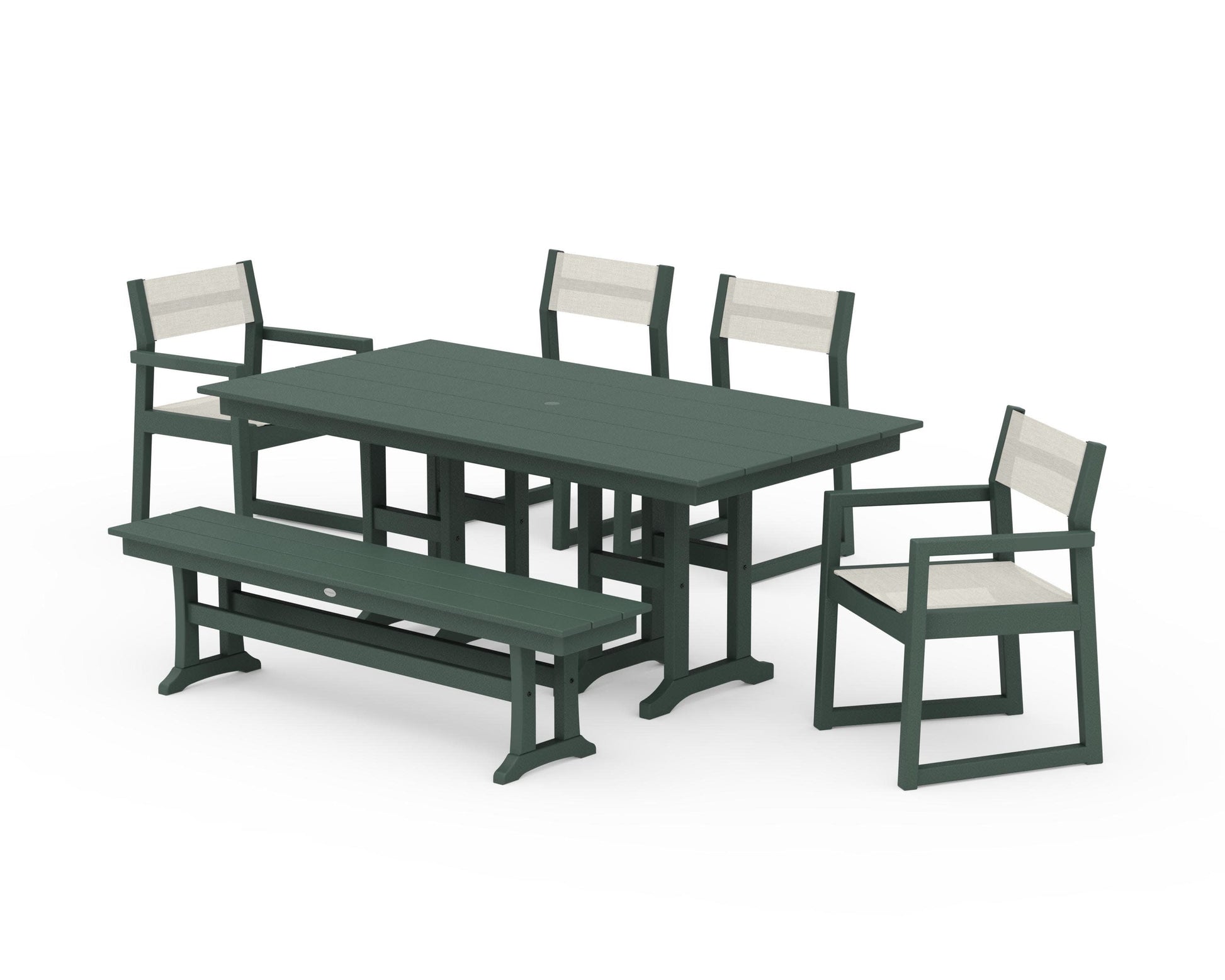 POLYWOOD EDGE Sling 6-Piece Farmhouse Dining Set — Green / Parchment Sling