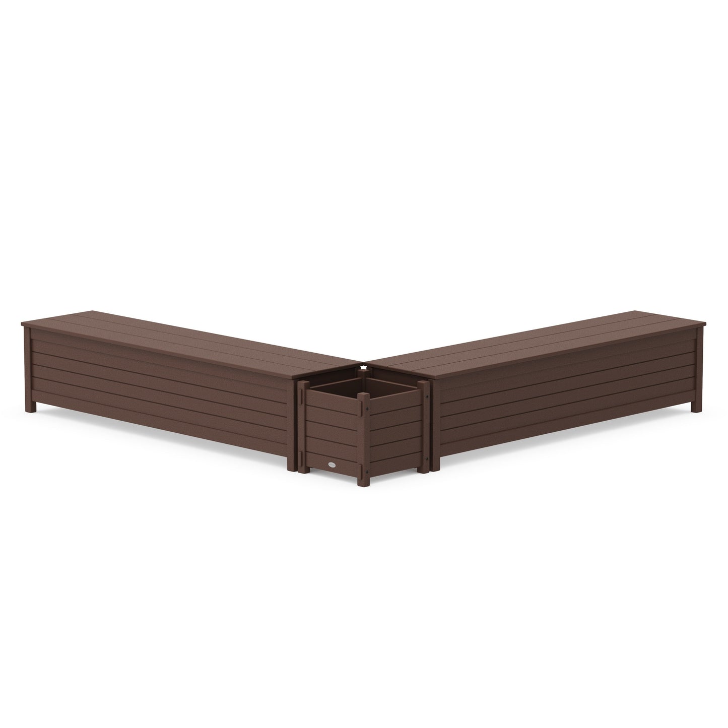 POLYWOOD 72" Nautical L- Shaped Planter Storage Bench Set — Mahogany