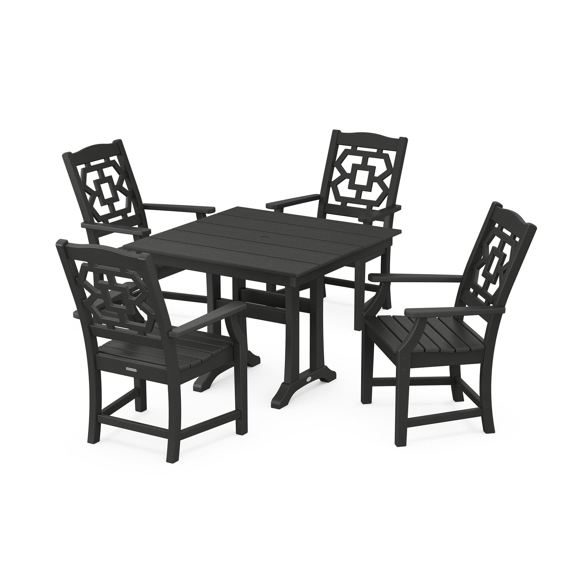 POLYWOOD Chinoiserie 5-Piece Farmhouse Dining Set with Trestle Legs — Black