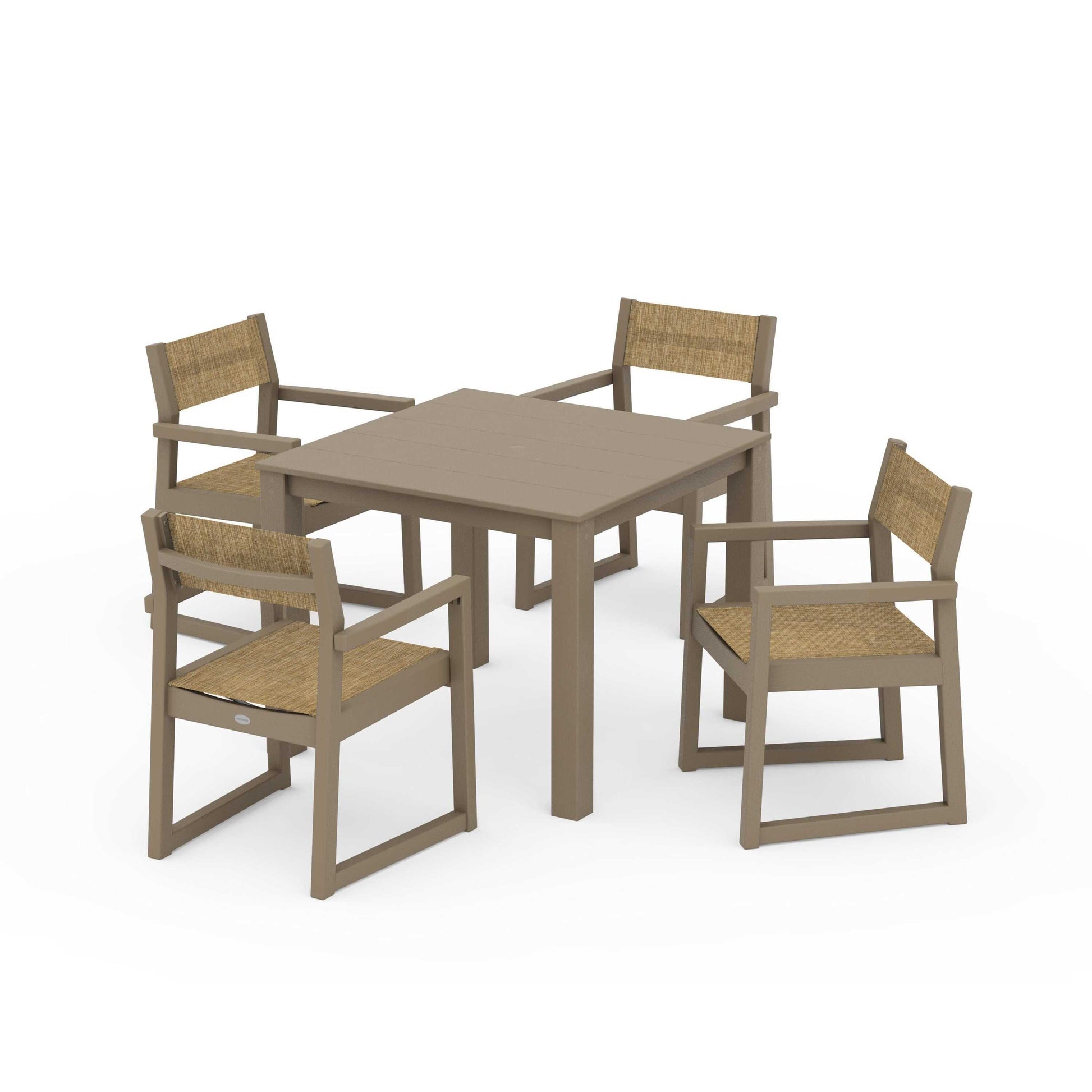 POLYWOOD EDGE Sling Arm Chair 5-Piece Parsons Dining Set — Vintage Sahara / Burlap Sling