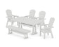 POLYWOOD Nautical Curveback Adirondack 6-Piece Farmhouse Dining Set with Trestle Legs and Bench — White