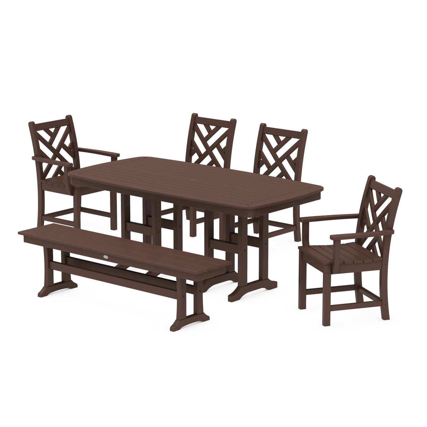POLYWOOD Chippendale 6-Piece Dining Set with Bench — Mahogany