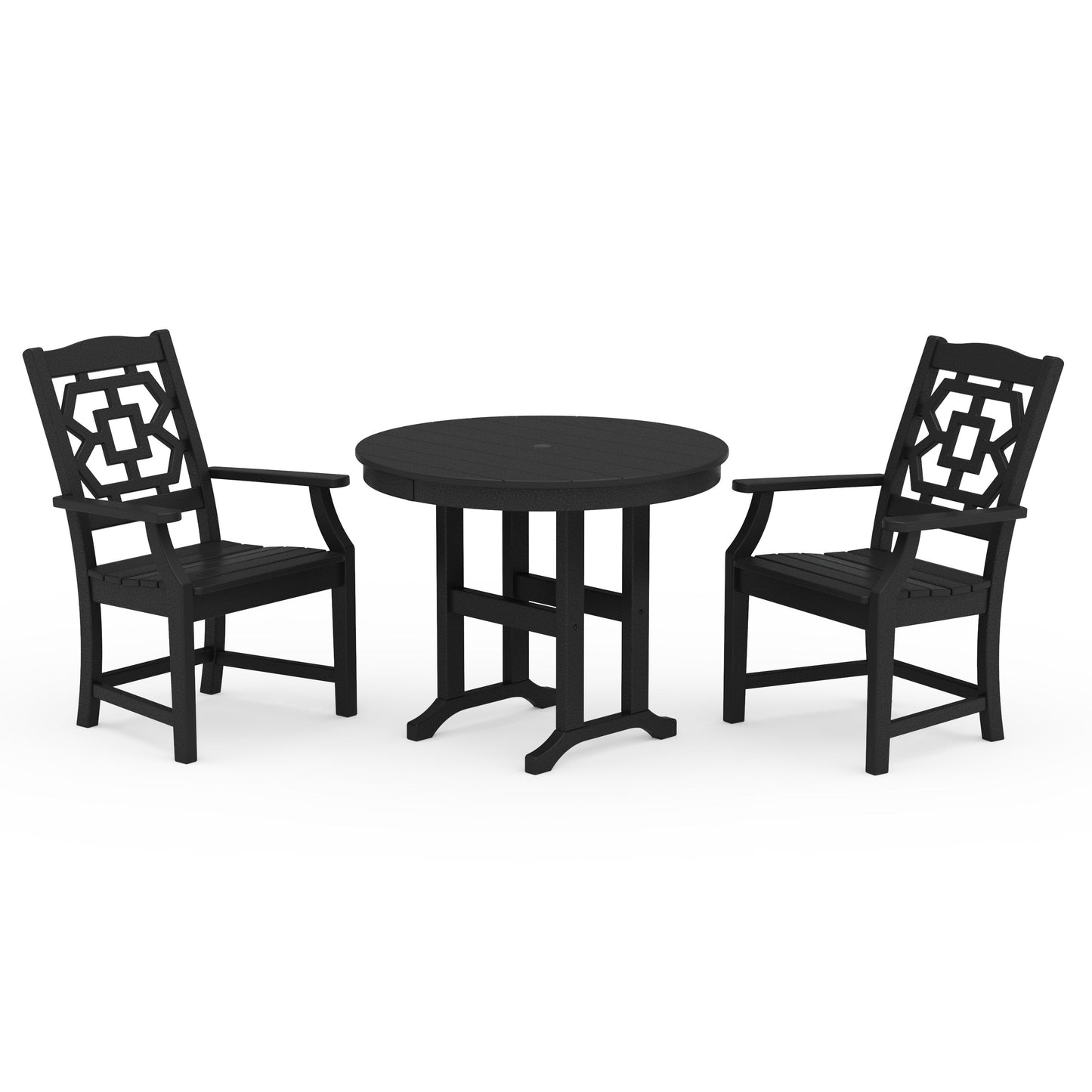 POLYWOOD Chinoiserie 3-Piece Farmhouse Dining Set — Black