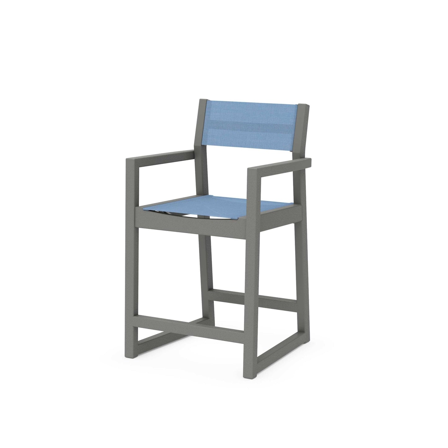 POLYWOOD EDGE Sling Counter Arm Chair — Slate Grey / Poolside Sling