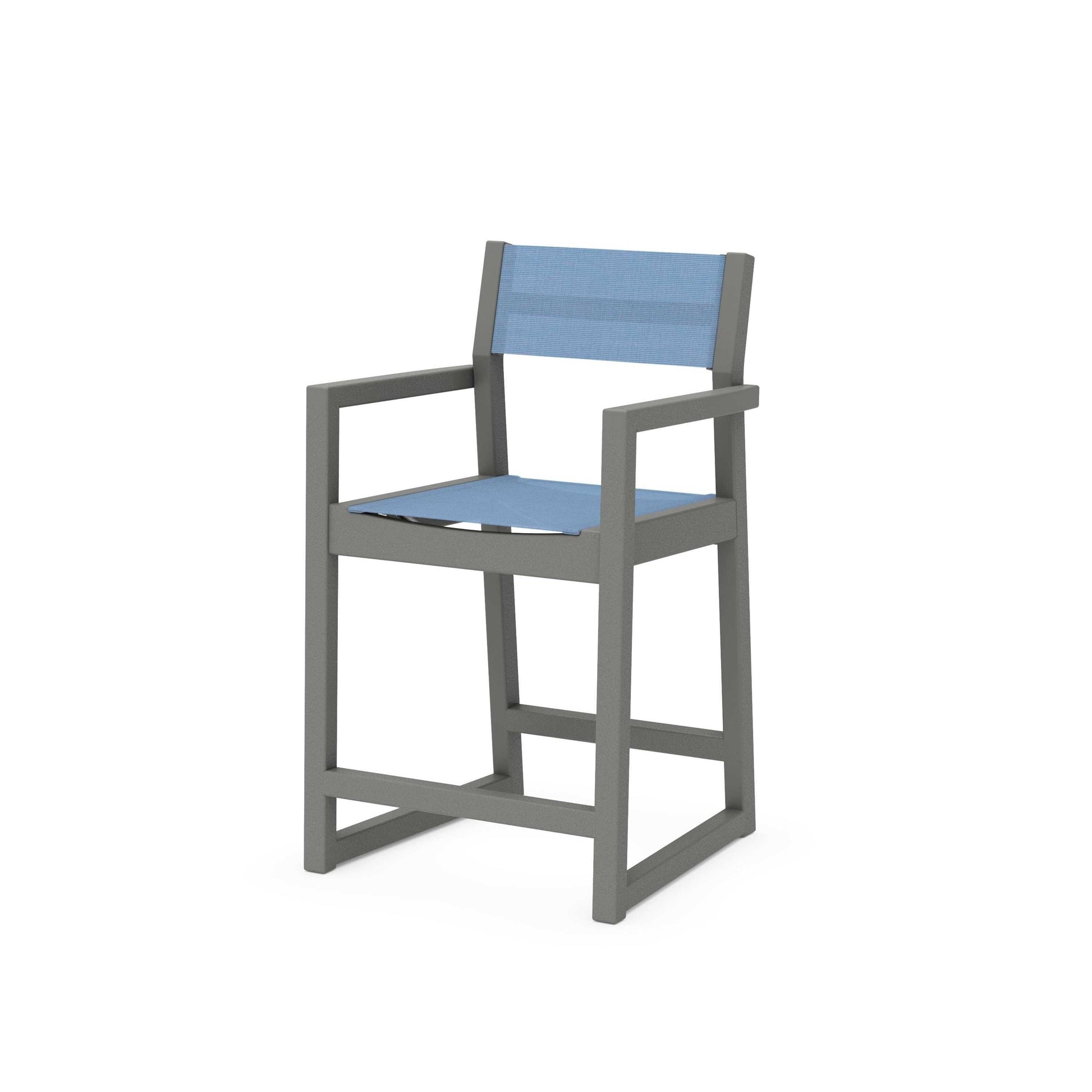 POLYWOOD EDGE Sling Counter Arm Chair — Slate Grey / Poolside Sling