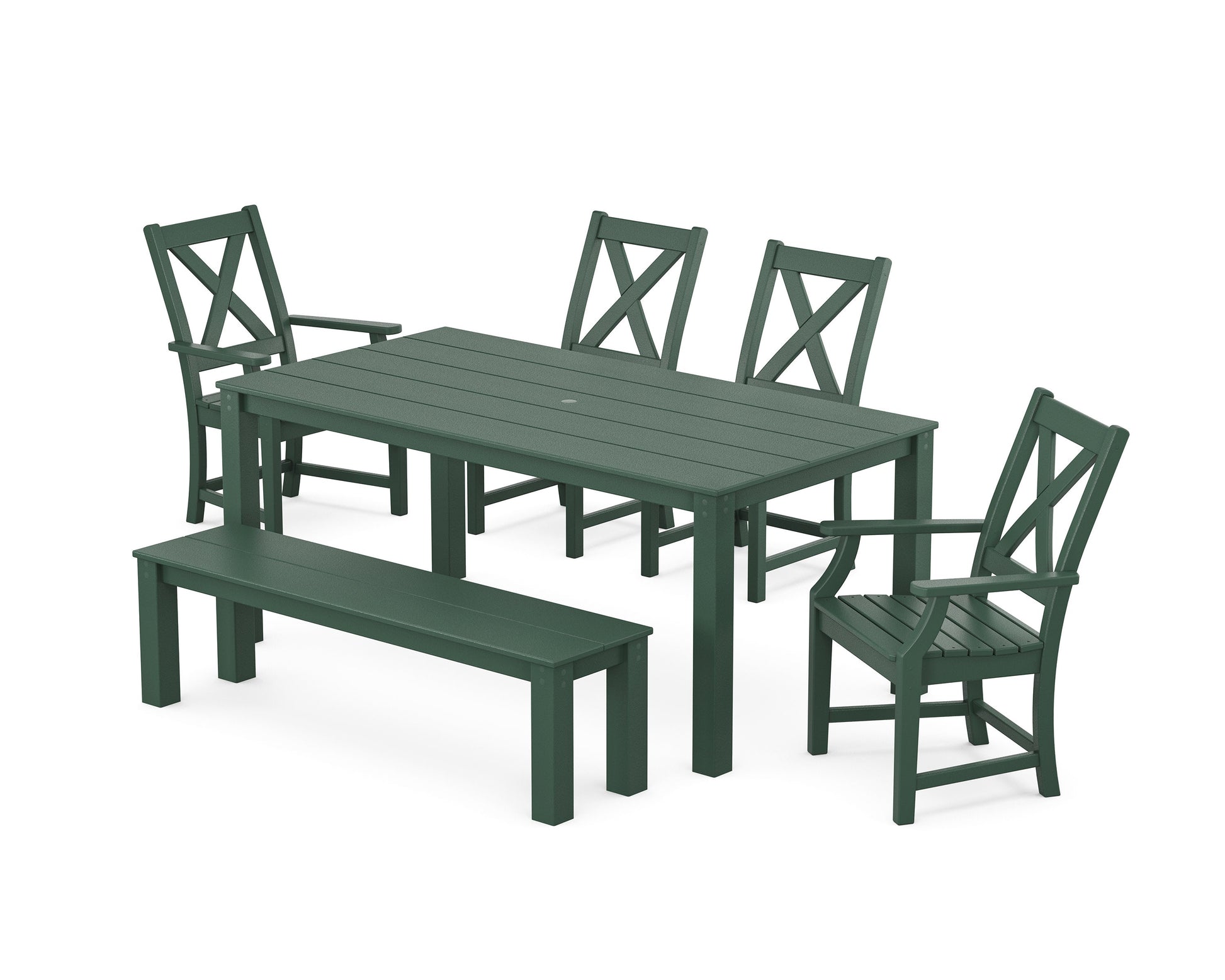 POLYWOOD Braxton 6-Piece Parsons Dining Set with Bench — Green