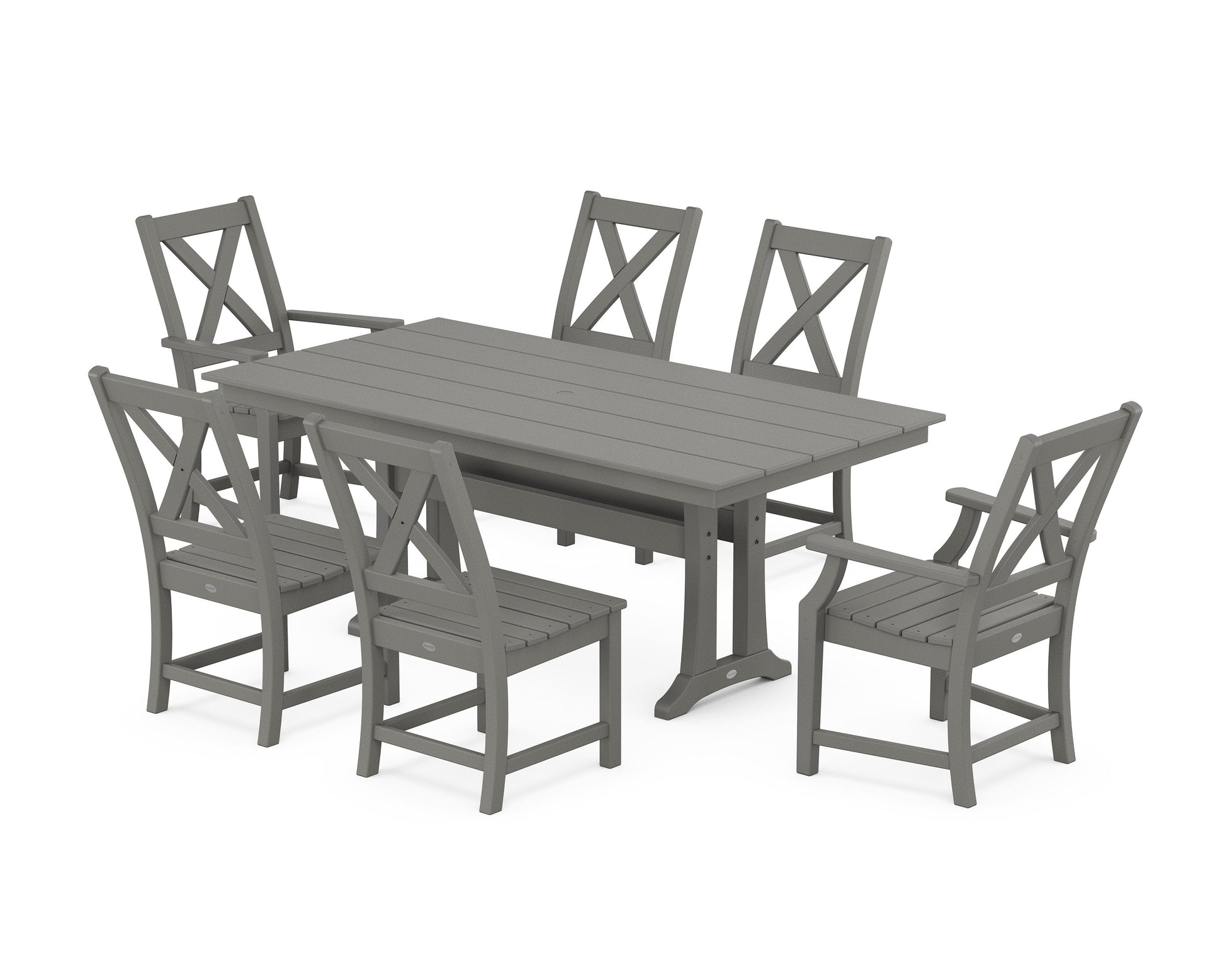 POLYWOOD Braxton 7-Piece Farmhouse Dining Set With Trestle Legs — Slate Grey