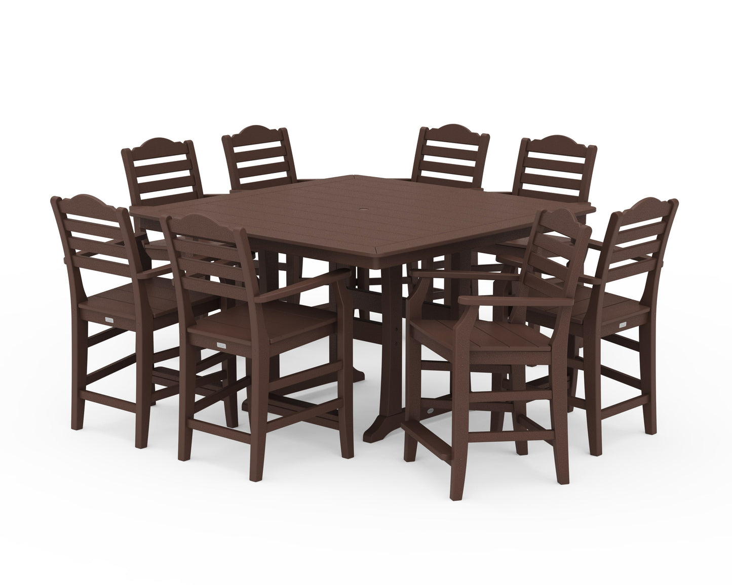 POLYWOOD Savannah 9-Piece Square Counter Set with Trestle Legs — Mahogany