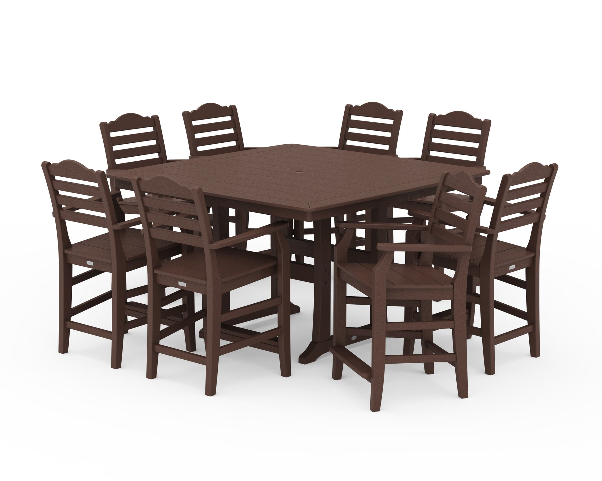POLYWOOD Savannah 9-Piece Square Counter Set with Trestle Legs — Mahogany