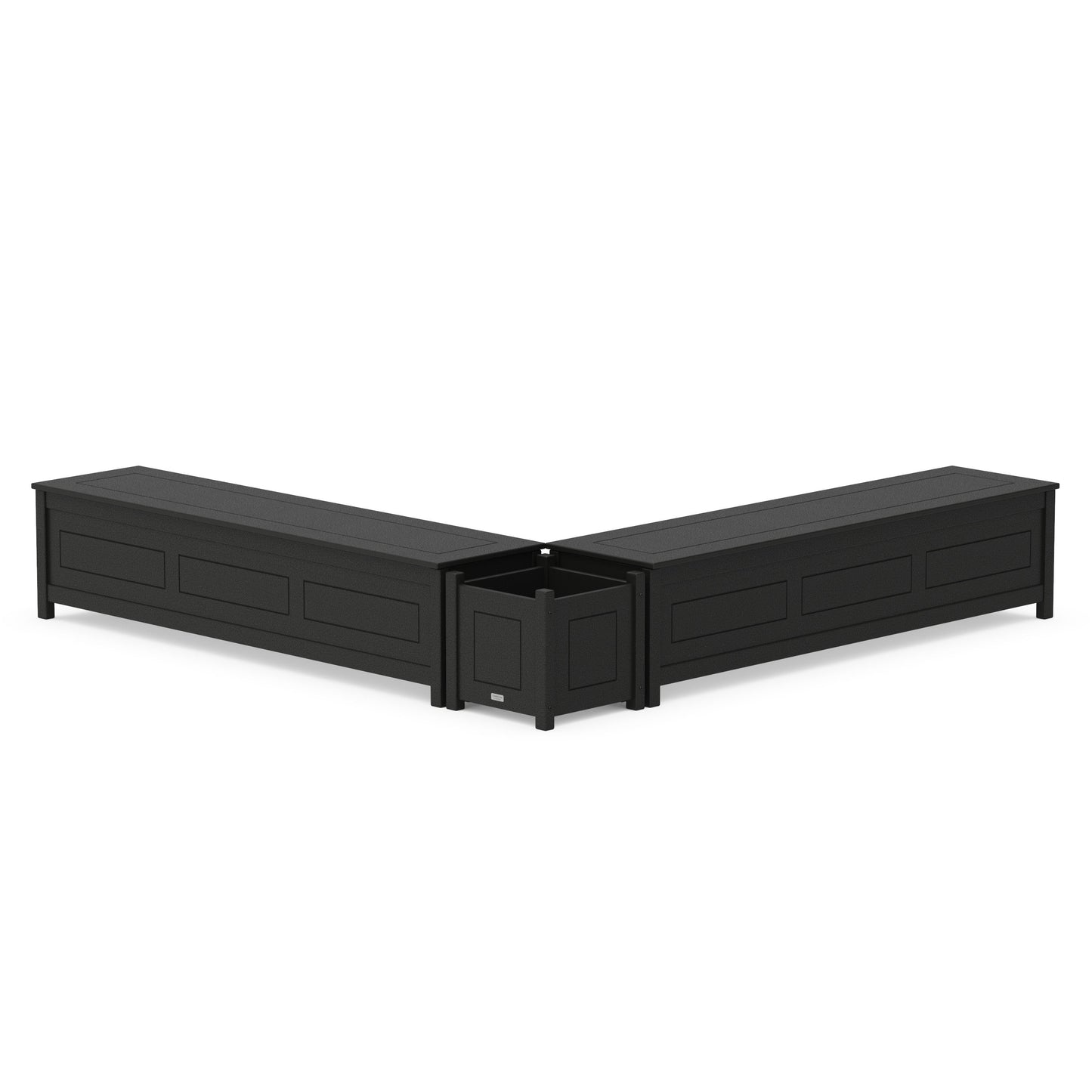 POLYWOOD 72" Country Living L- Shaped Planter Storage Bench Set — Black