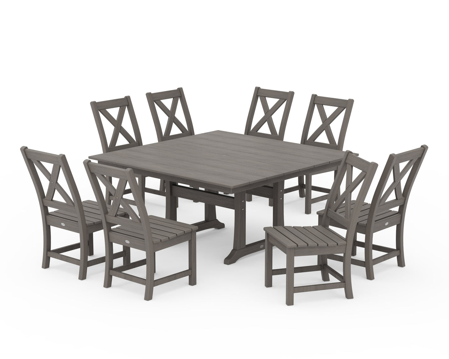 POLYWOOD Braxton Side Chair 9-Piece Farmhouse Dining Set — Driftwood