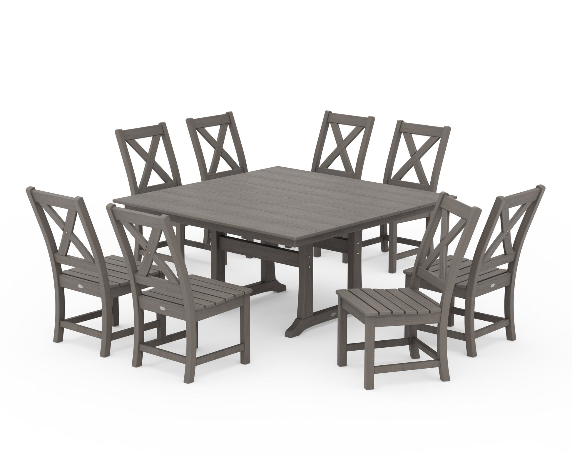 POLYWOOD Braxton Side Chair 9-Piece Farmhouse Dining Set — Driftwood