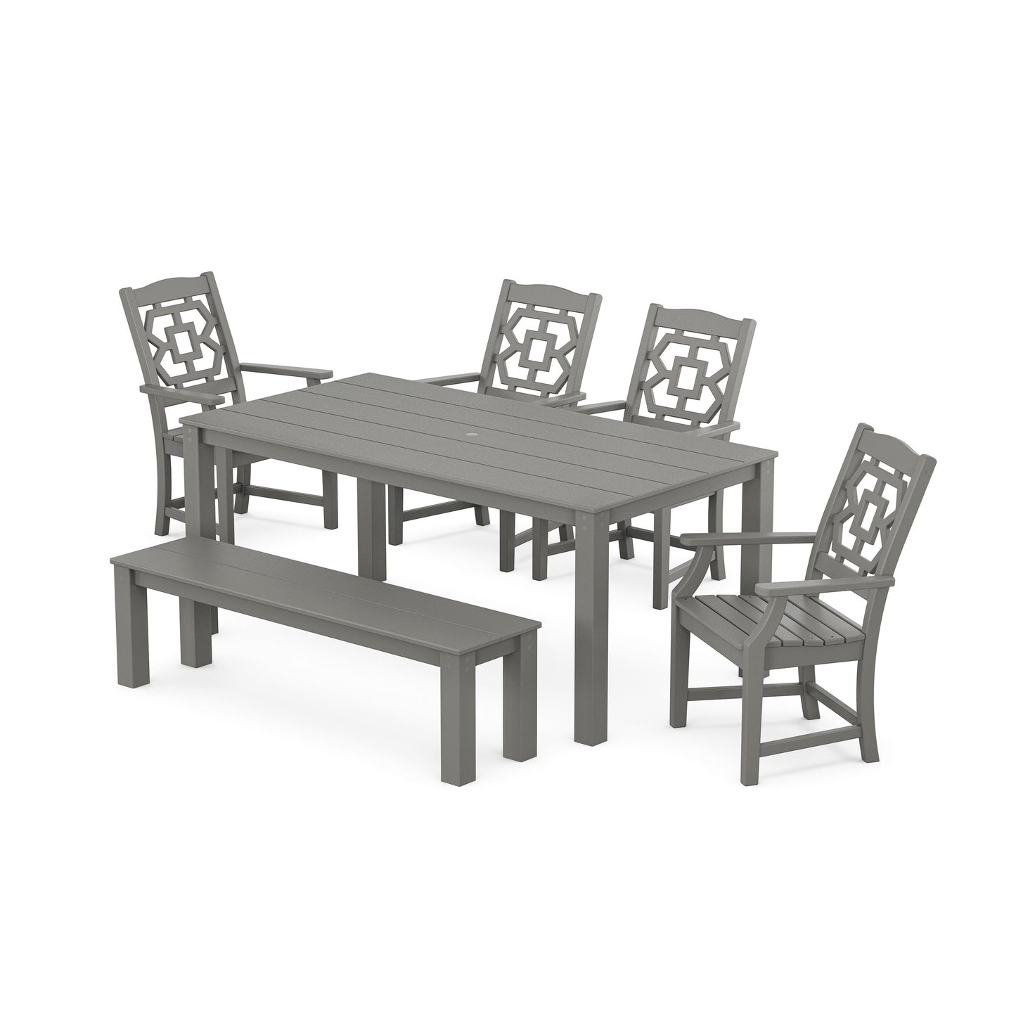 POLYWOOD Chinoiserie 6-Piece Parsons Dining Set with Bench — Slate Grey