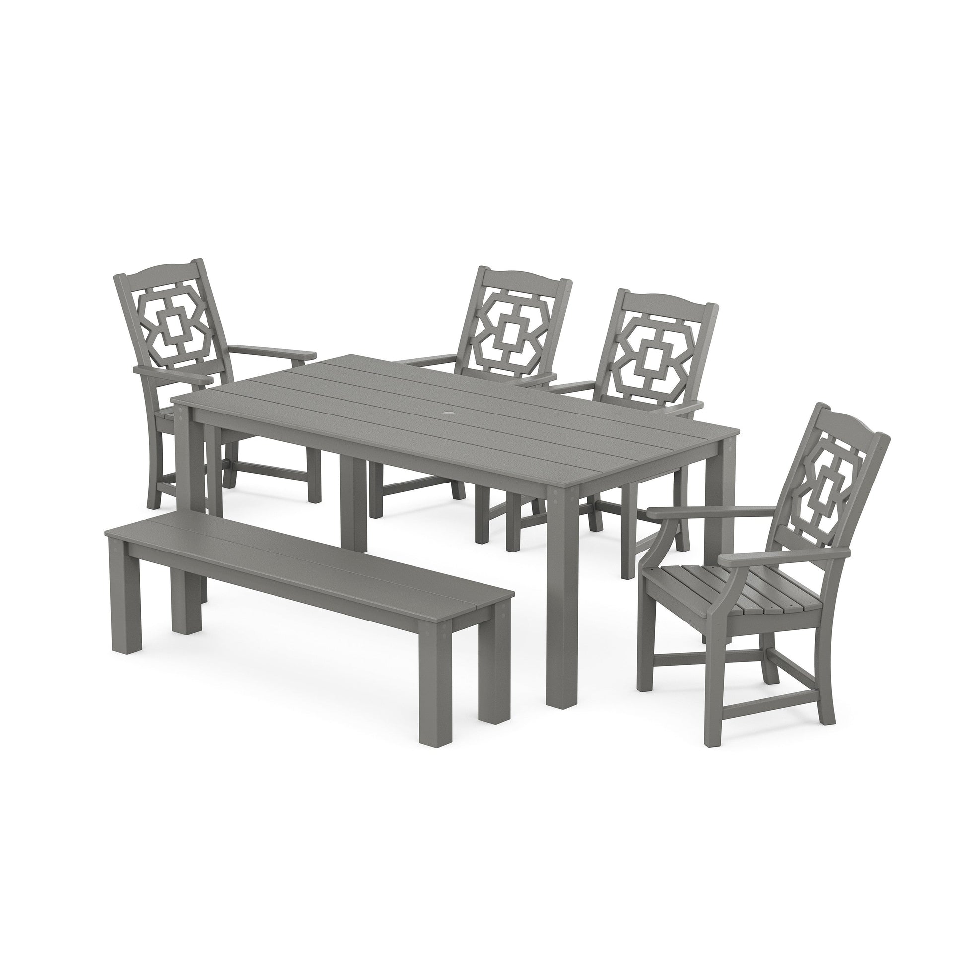 POLYWOOD Chinoiserie 6-Piece Parsons Dining Set with Bench — Slate Grey