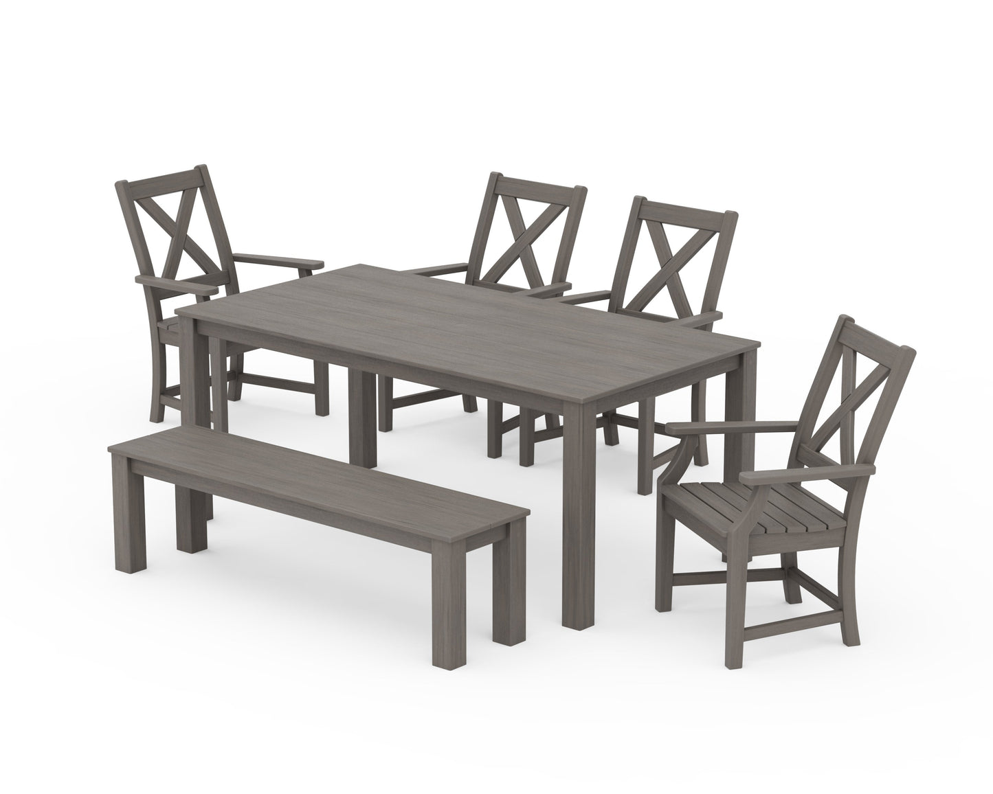 POLYWOOD Braxton 6-Piece Parsons Dining Set with Bench — Driftwood
