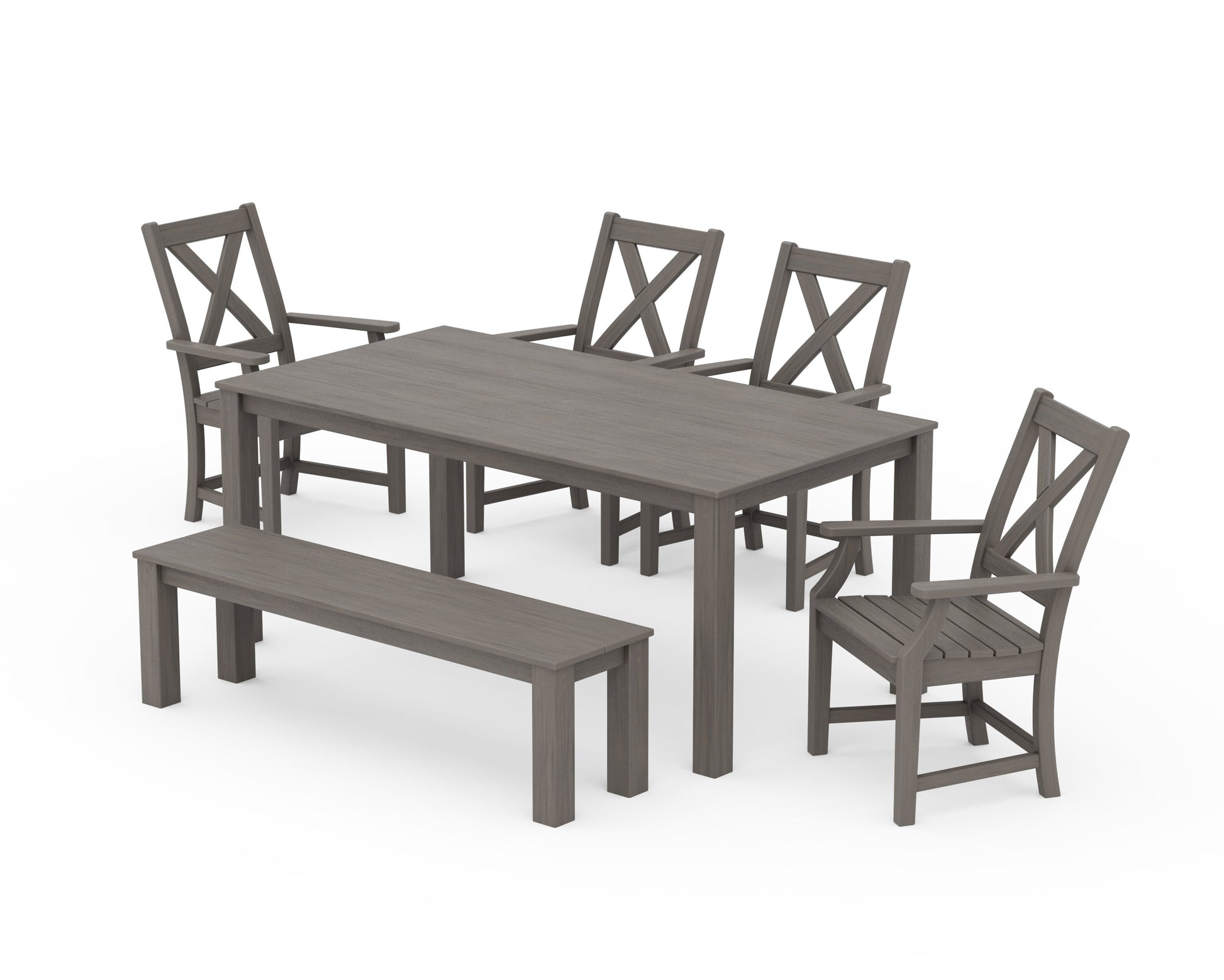POLYWOOD Braxton 6-Piece Parsons Dining Set with Bench — Driftwood