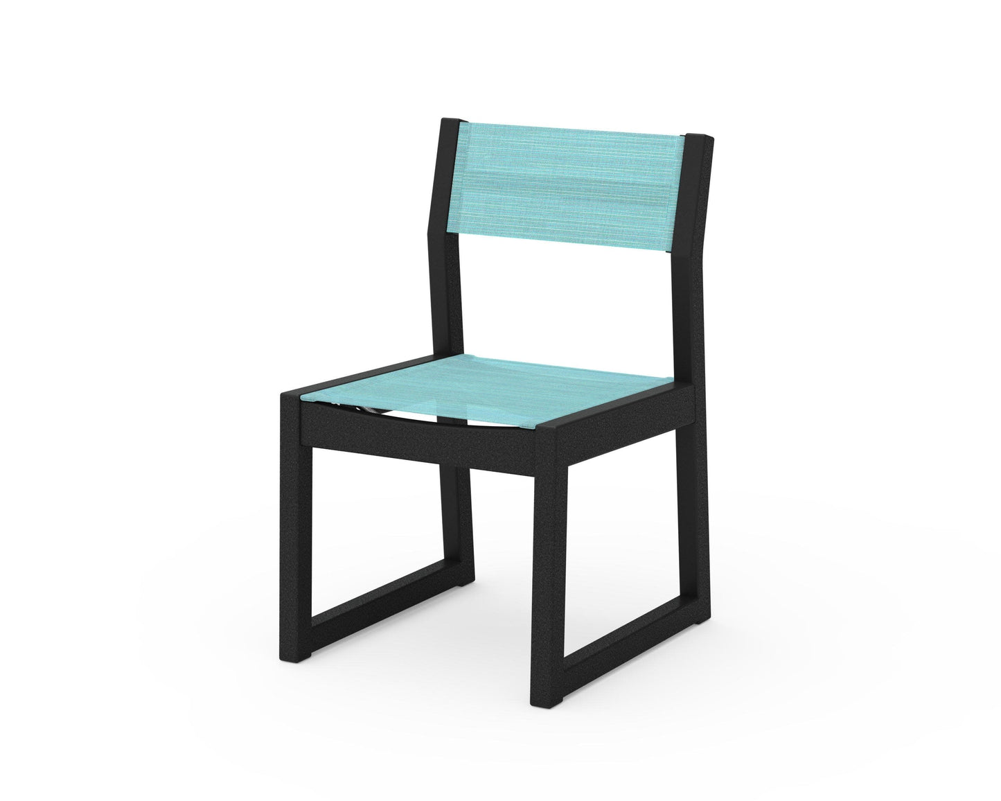 POLYWOOD EDGE Sling Dining Side Chair — Black / Dupioni Aquamarine Sling