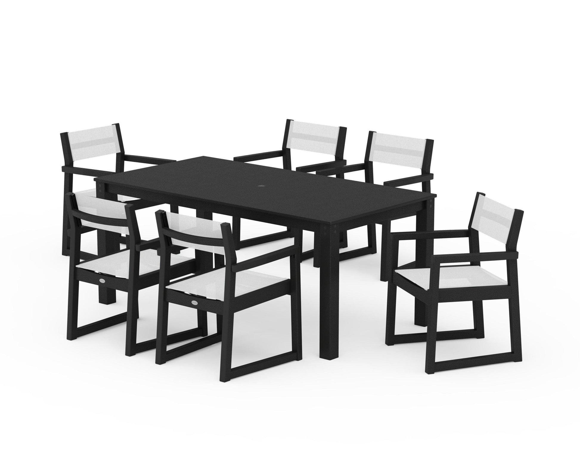 POLYWOOD EDGE Sling Arm Chair 7-Piece Parsons Dining Set — Black / White Sling