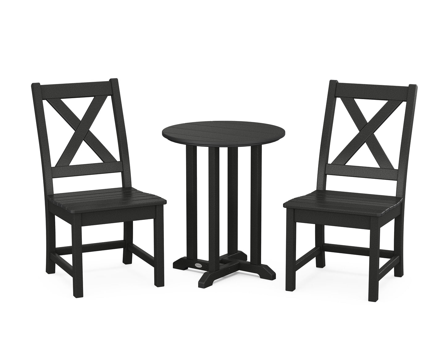 POLYWOOD Braxton Side Chair 3-Piece Round Bistro Dining Set — Black
