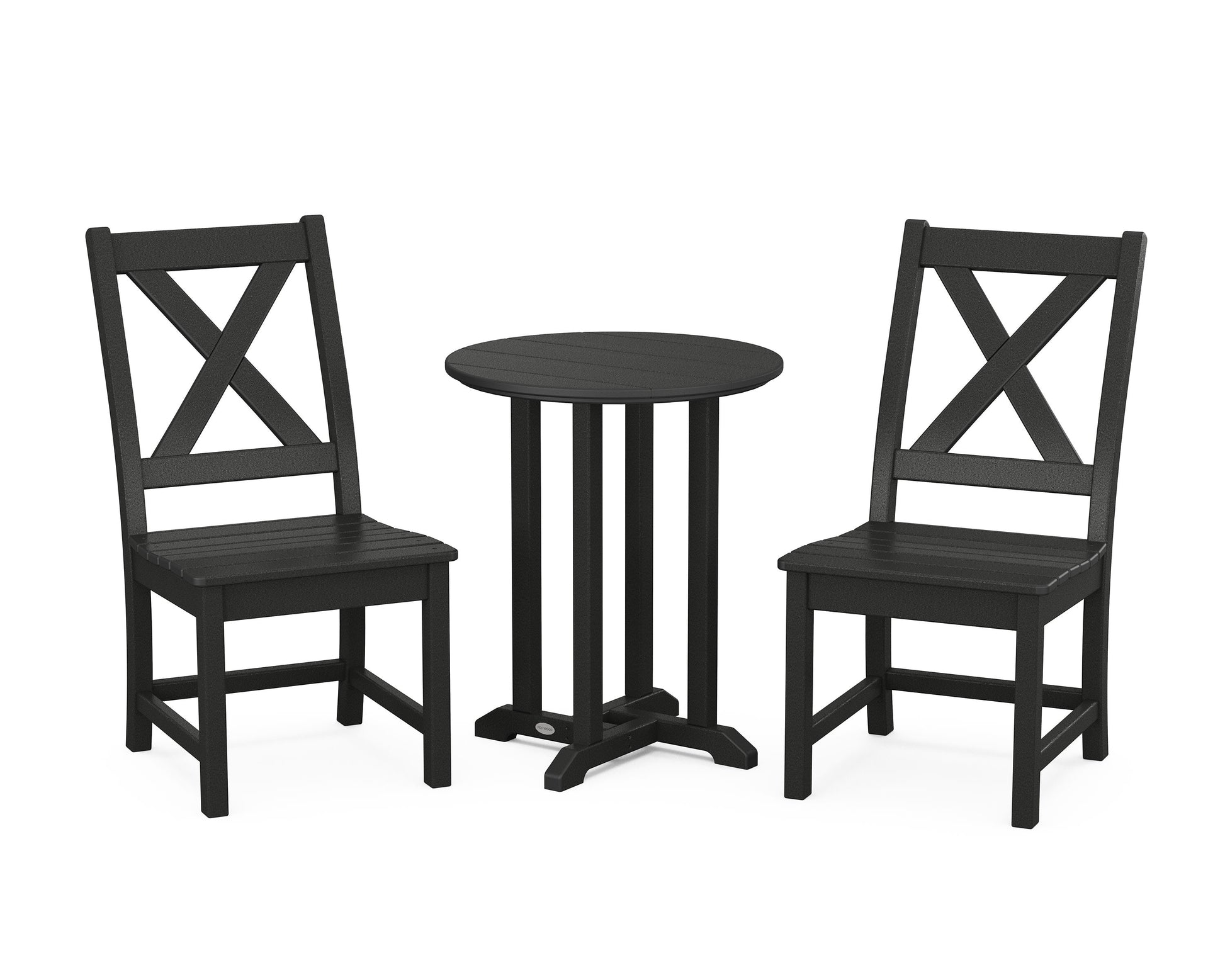 POLYWOOD Braxton Side Chair 3-Piece Round Bistro Dining Set — Black