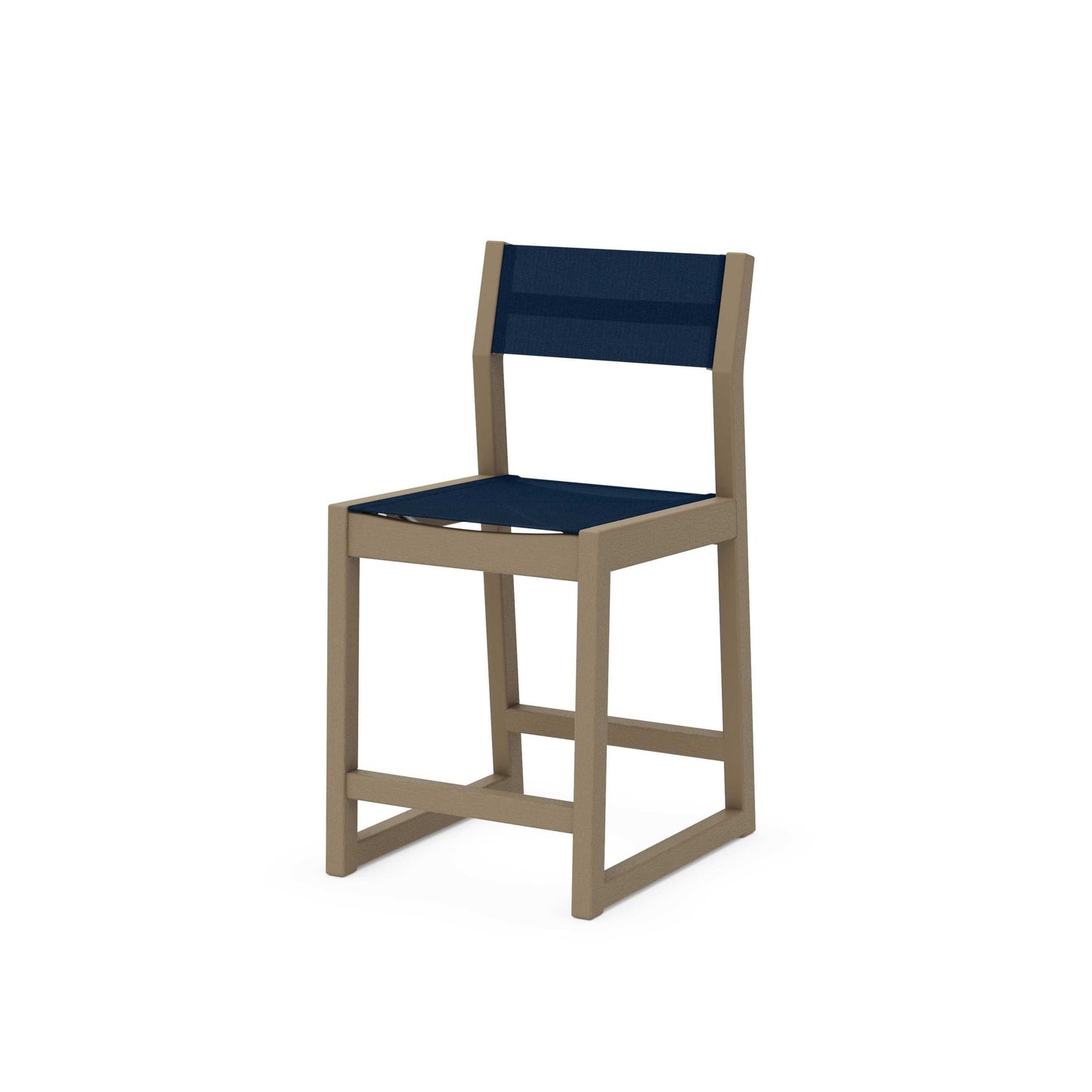 POLYWOOD EDGE Sling Counter Side Chair — Vintage Sahara / Navy Blue Sling