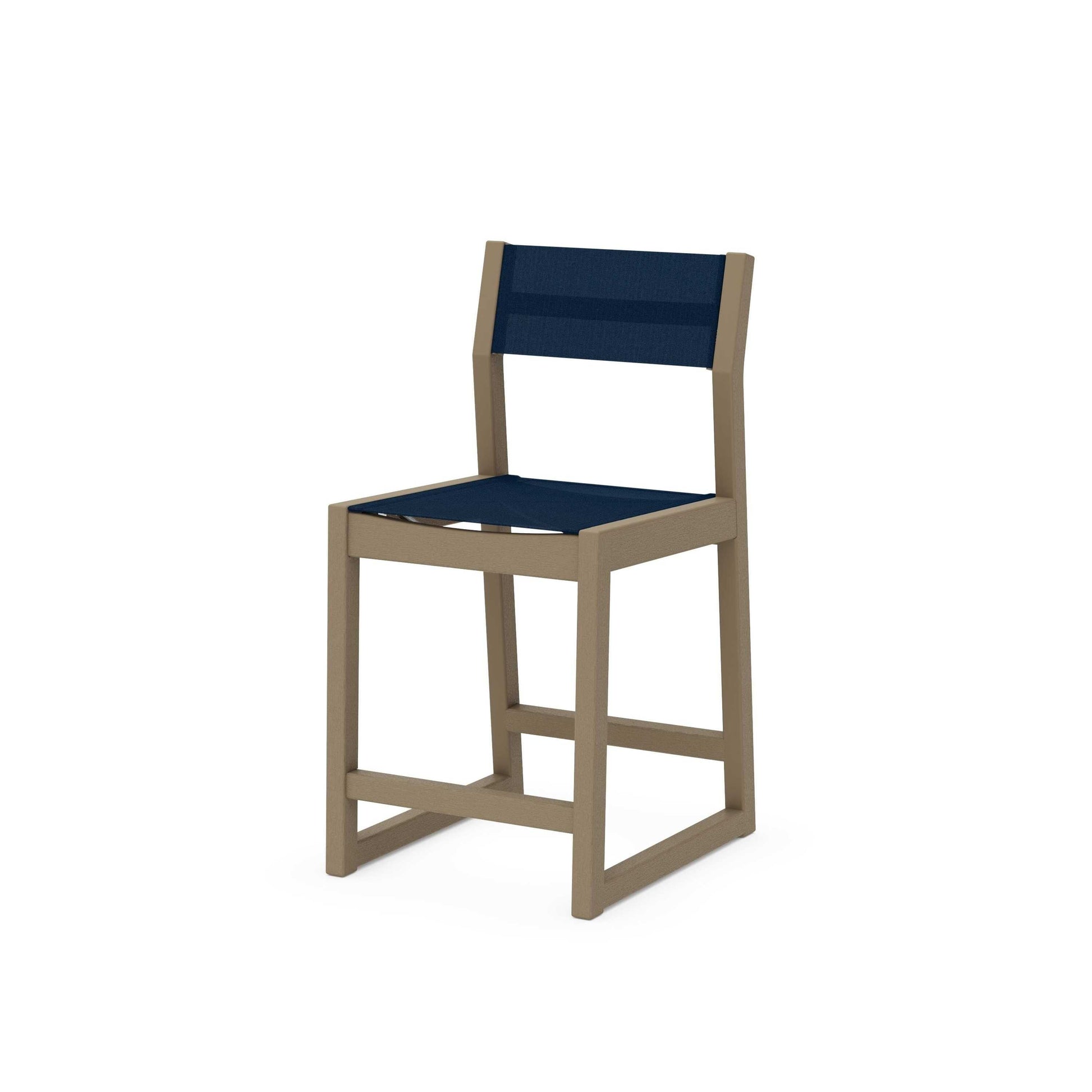 POLYWOOD EDGE Sling Counter Side Chair — Vintage Sahara / Navy Blue Sling