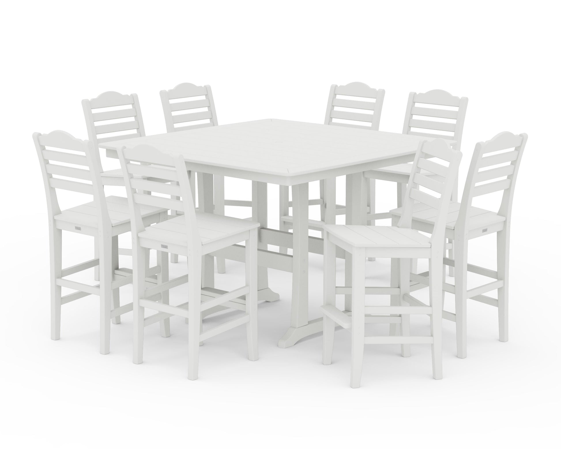 POLYWOOD Savannah Side Chair 9-Piece Square Bar Set with Trestle Legs — Vintage White
