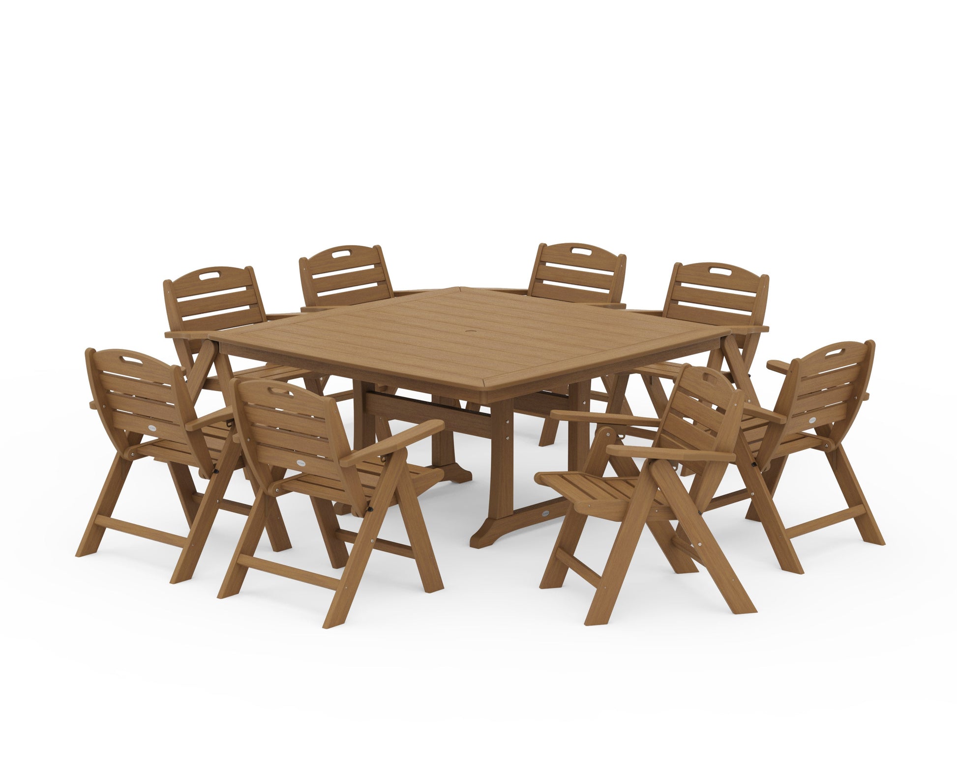 POLYWOOD Nautical Lowback 9-Piece Square Dining Set with Trestle Legs — Natural