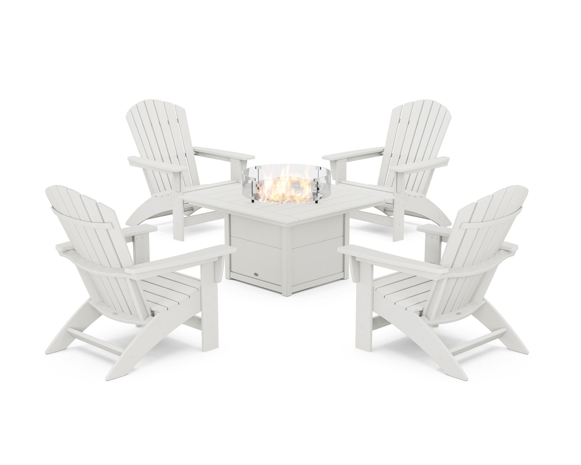 POLYWOOD 5-Piece Nautical Grand Adirondack Conversation Set with Fire Pit Table — Vintage White