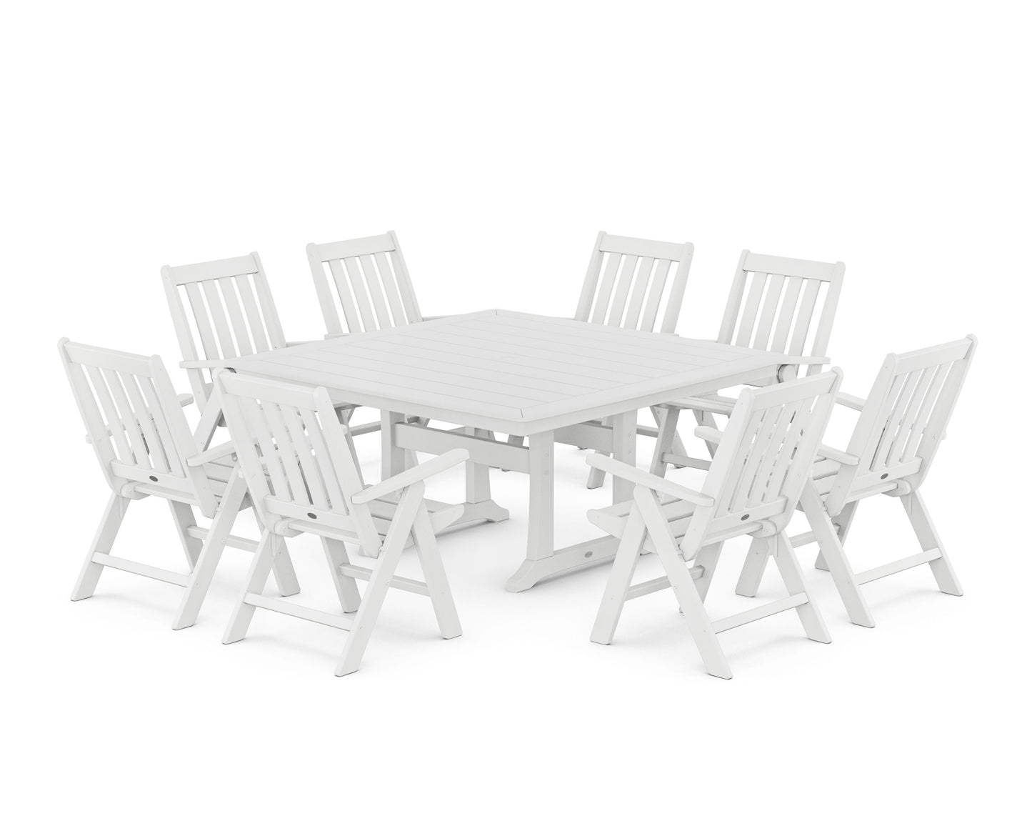 POLYWOOD Vineyard Folding Chair 9-Piece Square Dining Set with Trestle Legs — White