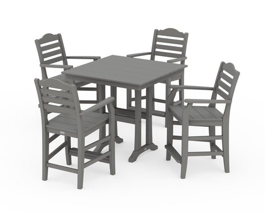 POLYWOOD Savannah 5-Piece Farmhouse Counter Set with Trestle Legs — Slate Grey