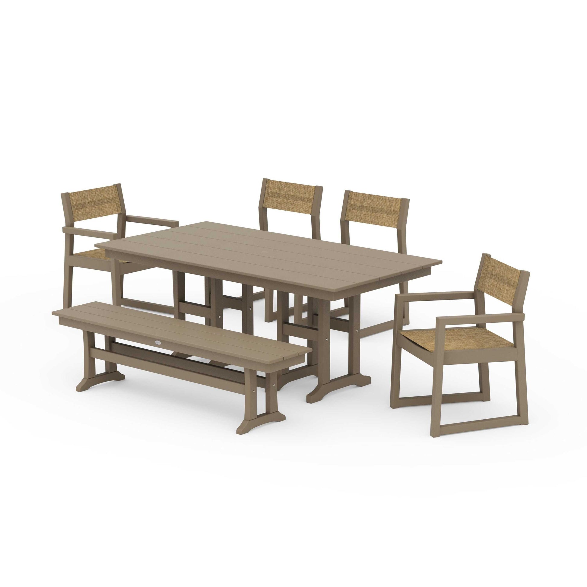 POLYWOOD EDGE Sling 6-Piece Farmhouse Dining Set — Vintage Sahara / Burlap Sling