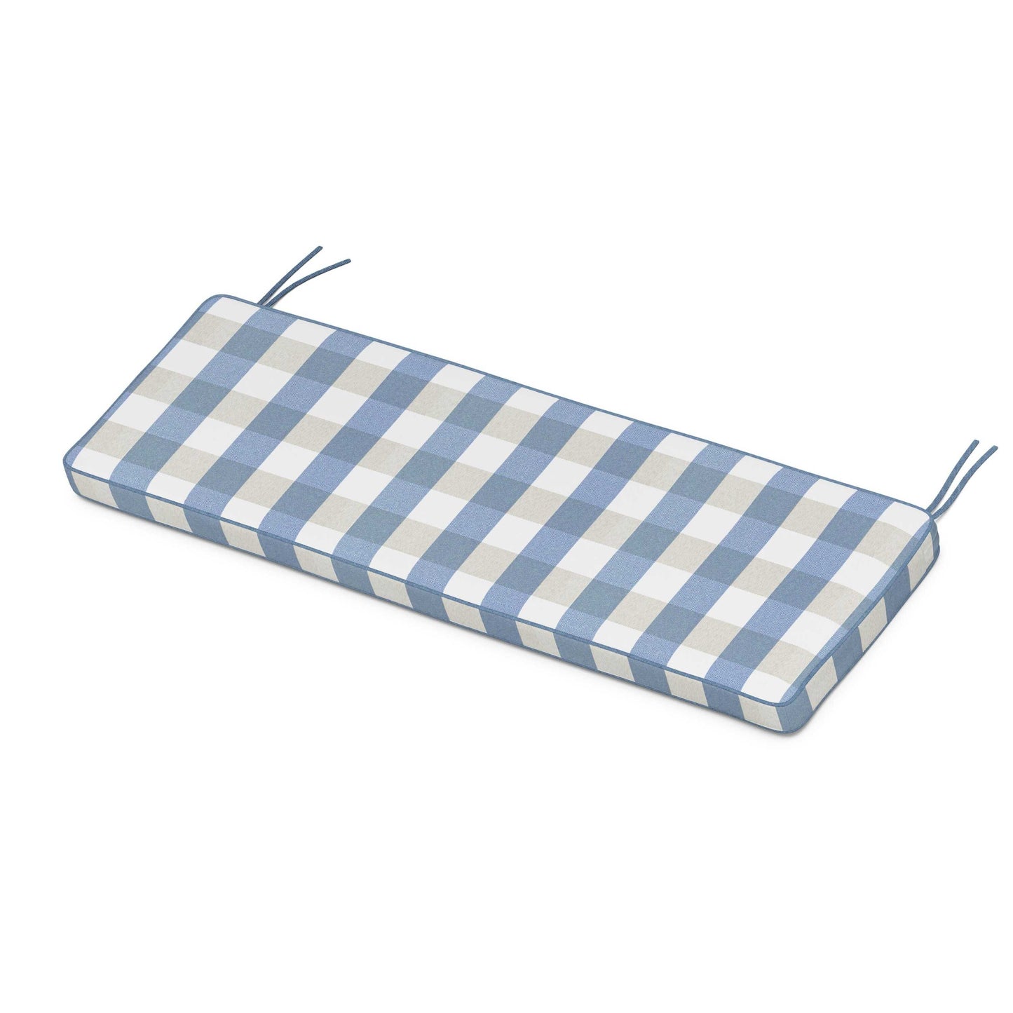 POLYWOOD Chinoiserie Bench Seat Cushion — Buffalo Plaid Sky Blue
