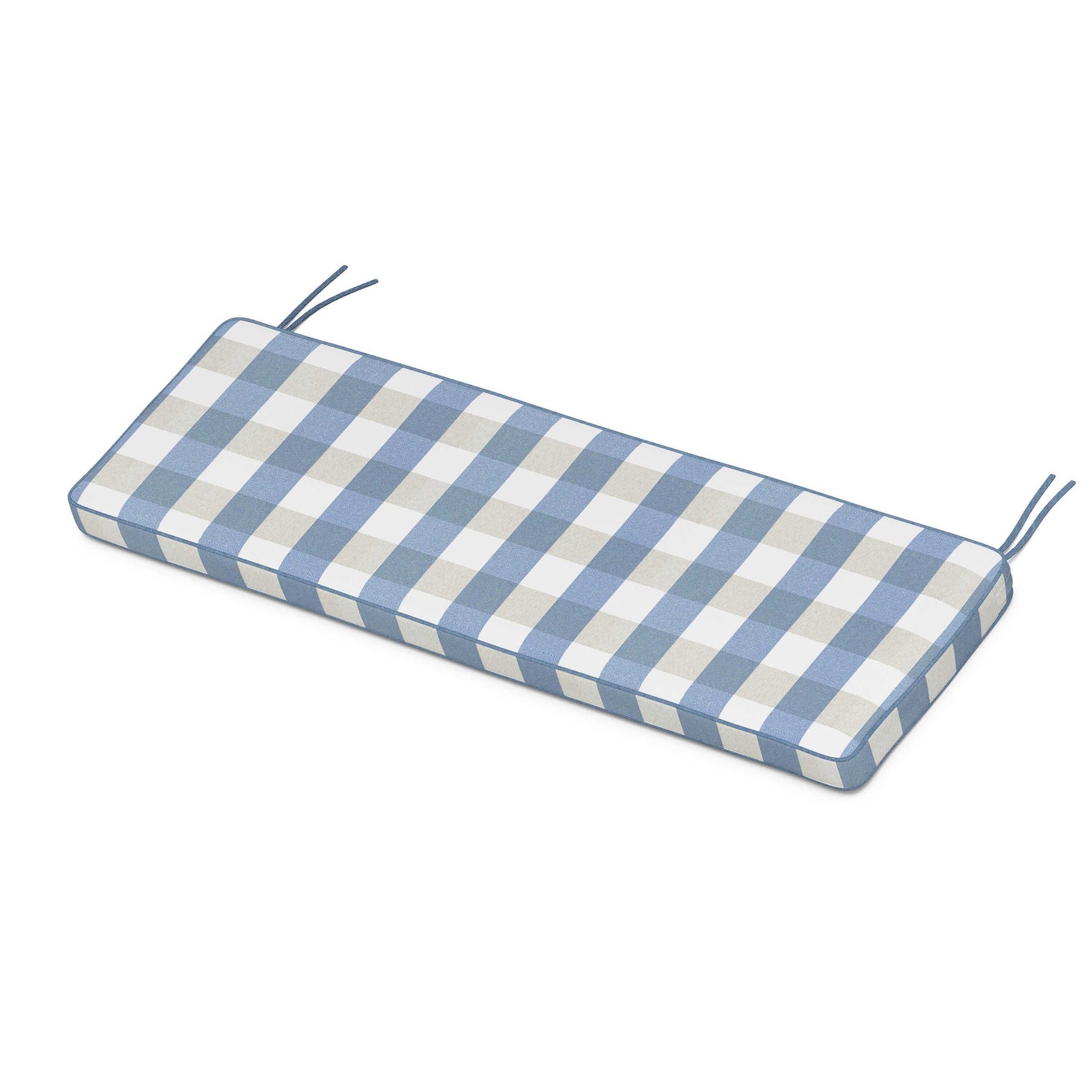 POLYWOOD Chinoiserie Bench Seat Cushion — Buffalo Plaid Sky Blue