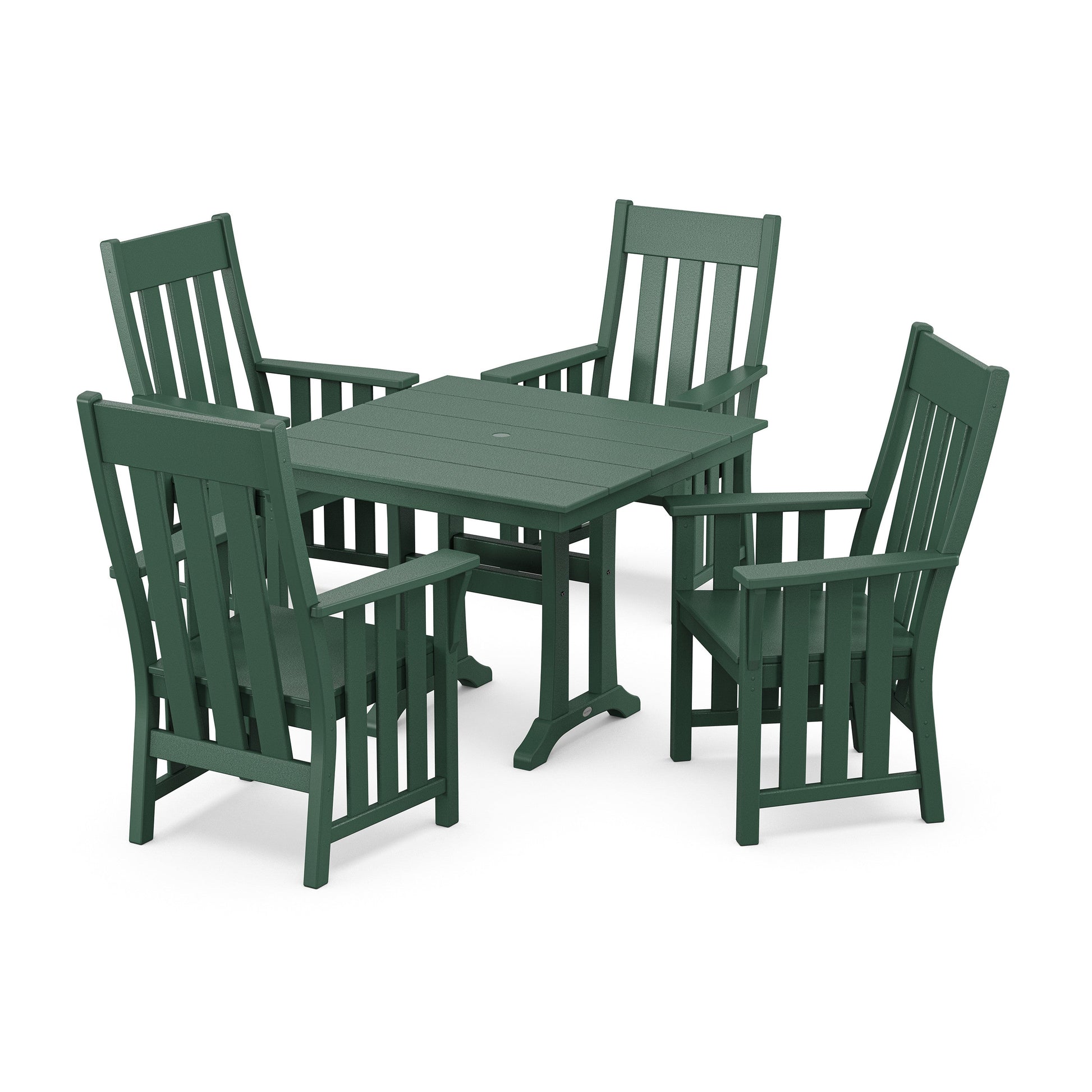 POLYWOOD Acadia 5-Piece Farmhouse Dining Set with Trestle Legs — Green