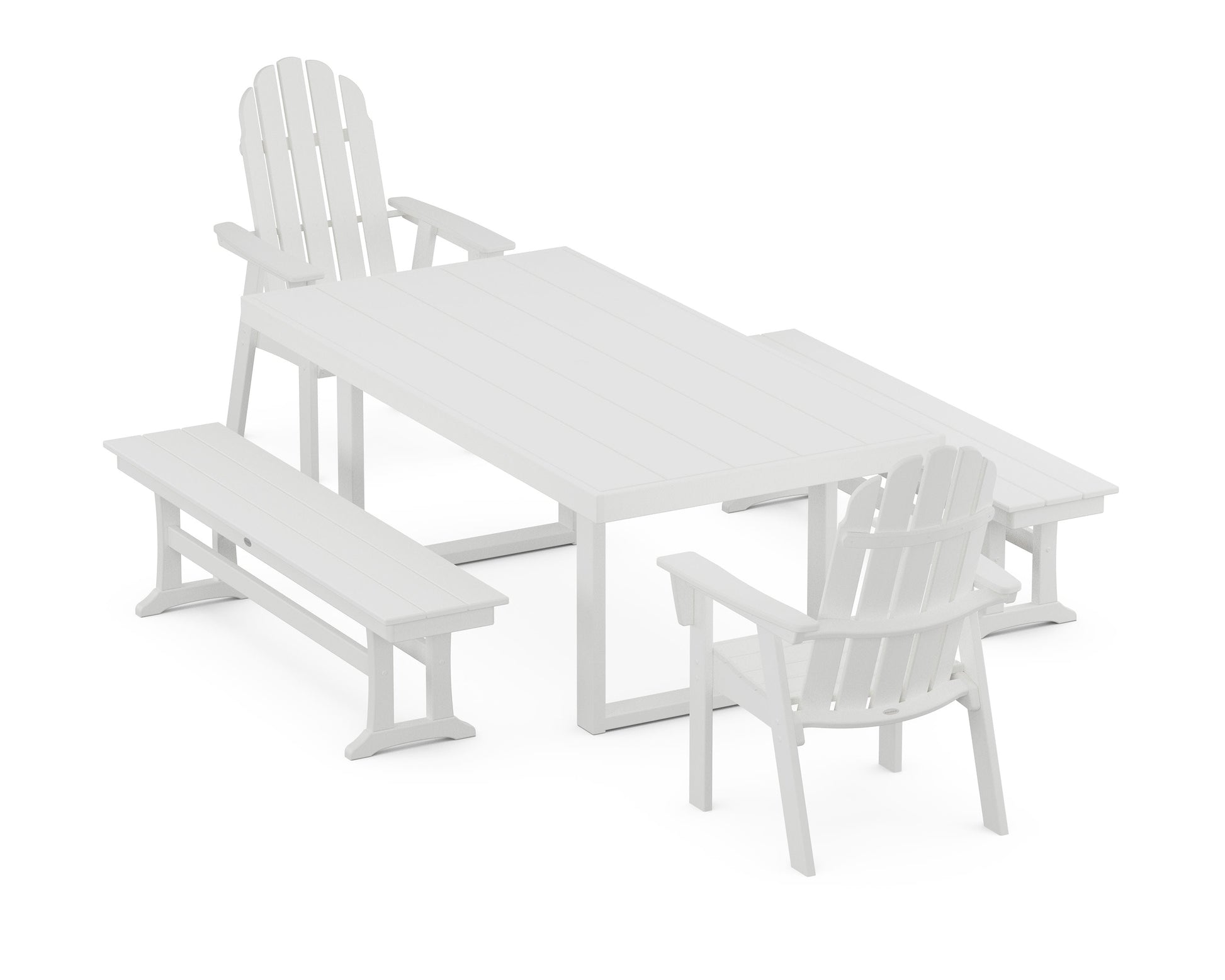 POLYWOOD Vineyard Adirondack 5-Piece Dining Set with Benches — White