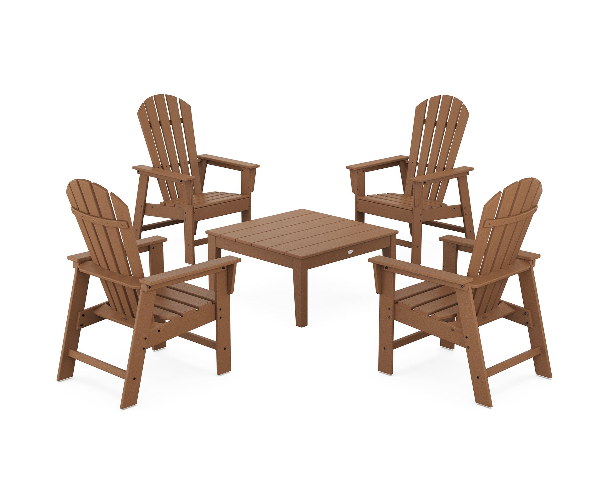 POLYWOOD 5-Piece South Beach Casual Chair Conversation Set with 36" Conversation Table — Teak
