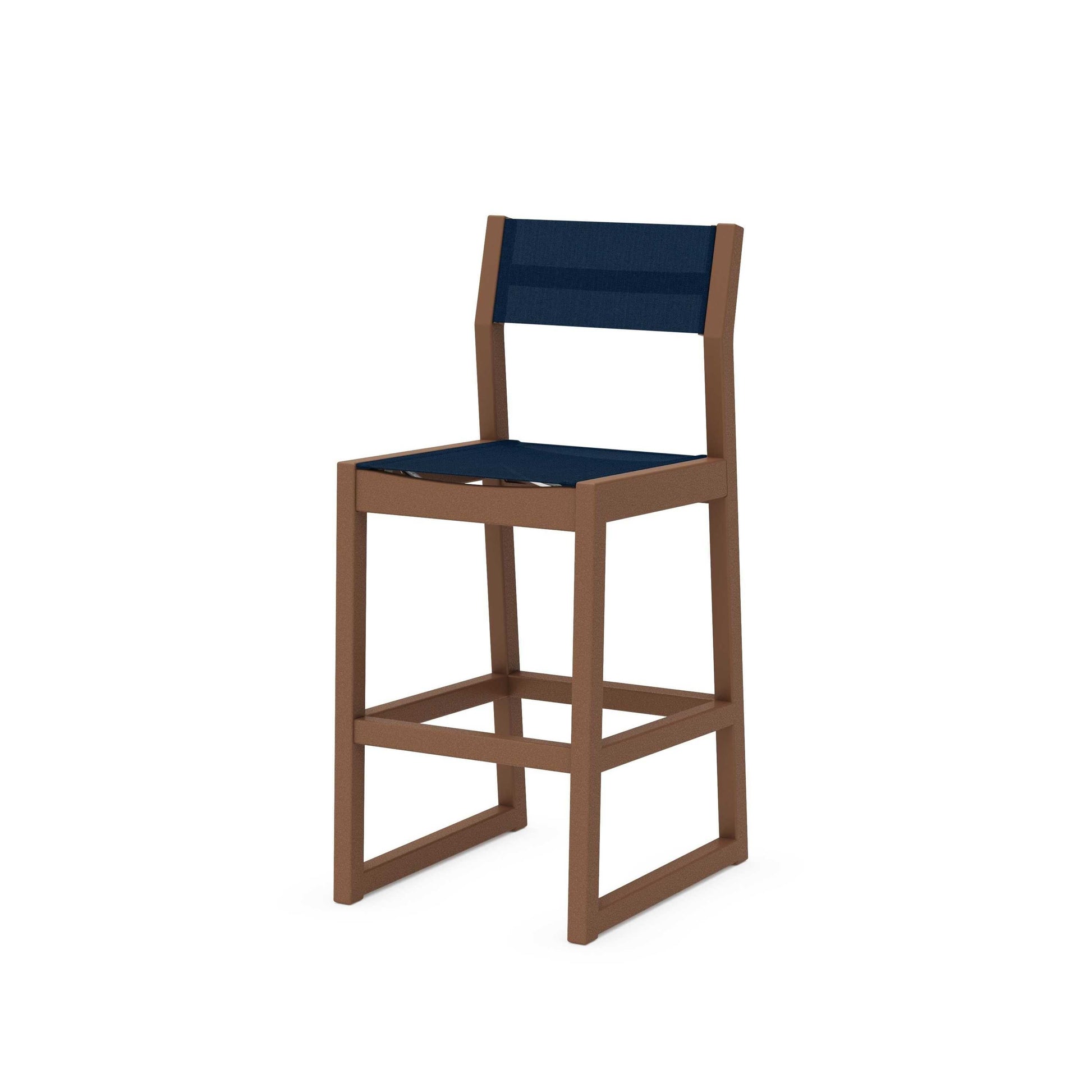 POLYWOOD EDGE Sling Bar Side Chair — Teak / Navy Blue Sling