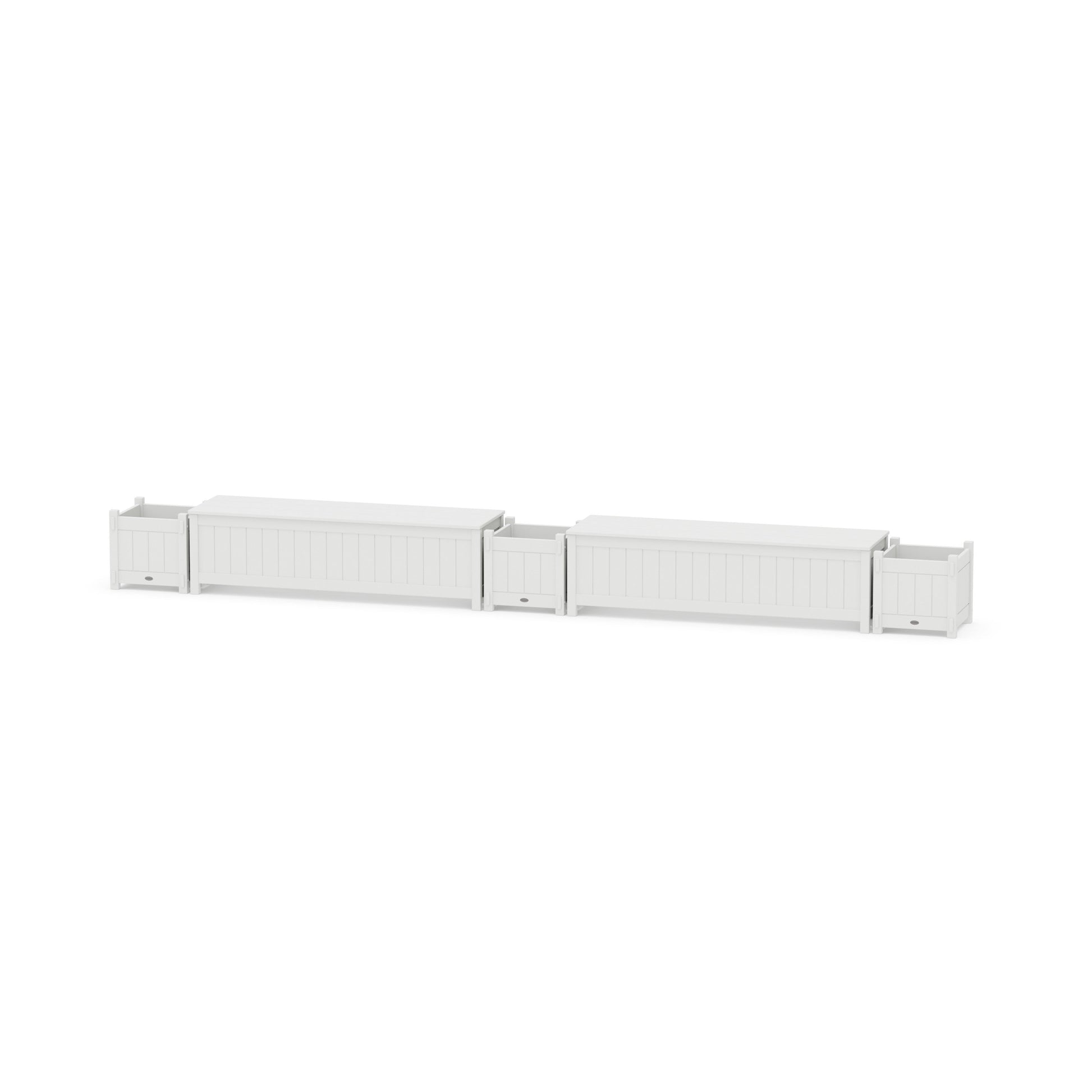 POLYWOOD 60" Vineyard Straight Double Planter Storage Bench Set — White