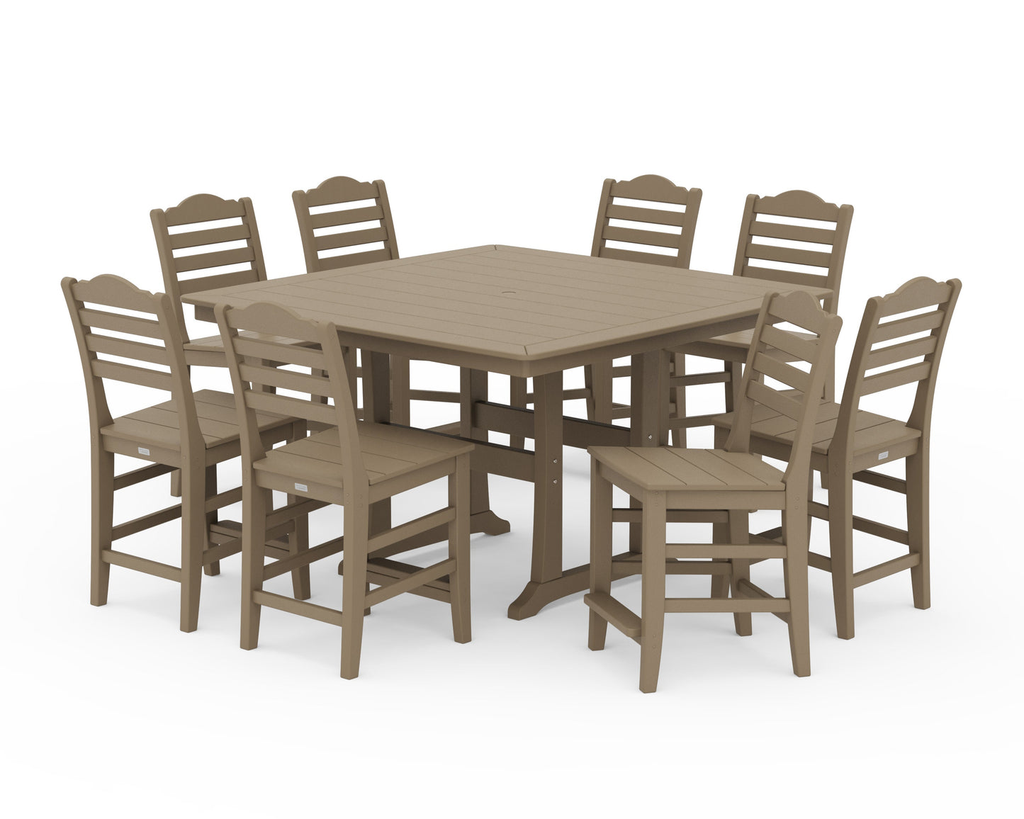 POLYWOOD Savannah Side Chair 9-Piece Square Counter Set with Trestle Legs — Vintage Sahara