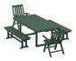 POLYWOOD Vineyard Folding Chair 5-Piece Dining Set with Benches — Green
