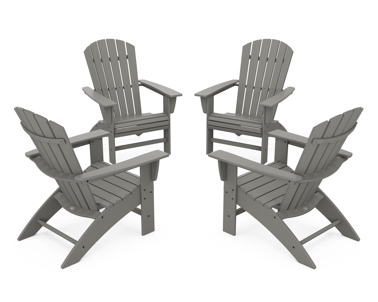 POLYWOOD 4-Piece Nautical Curveback Adirondack Chair Conversation Set — Slate Grey