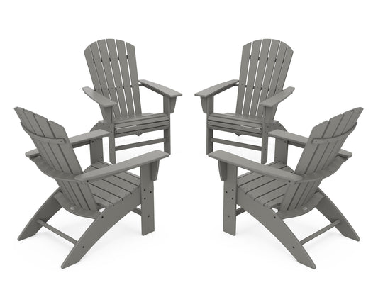POLYWOOD 4-Piece Nautical Curveback Adirondack Chair Conversation Set — Slate Grey