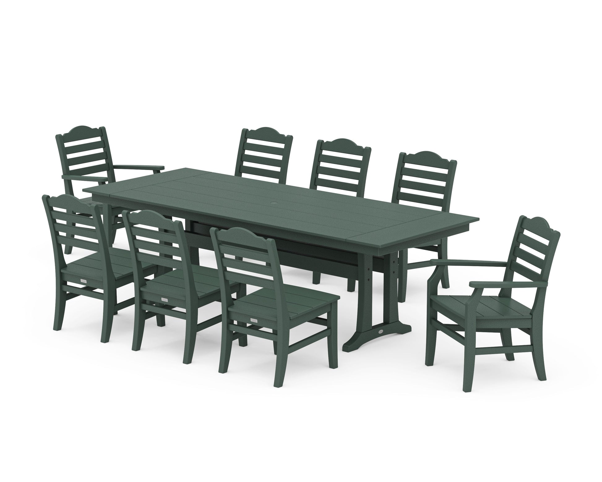 POLYWOOD Savannah 9-Piece Farmhouse Dining Set with Trestle Legs — Green