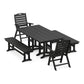 POLYWOOD Nautical Highback 5-Piece Farmhouse Dining Set with Benches — Black