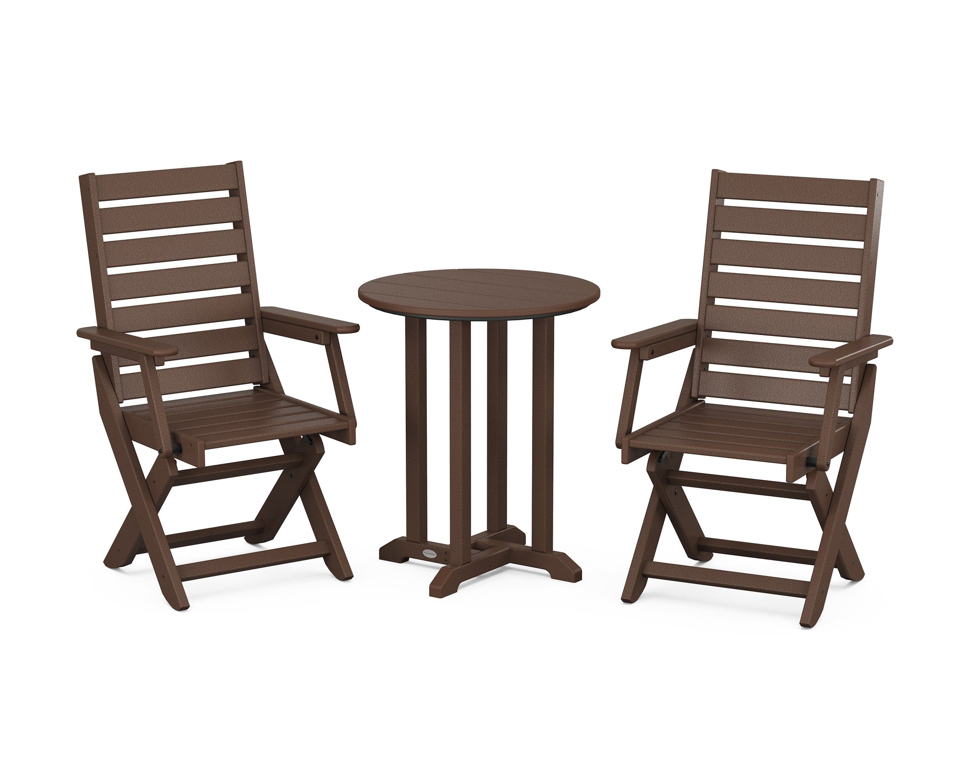 POLYWOOD Captain Folding Chair 3-Piece Round Bistro Dining Set — Mahogany